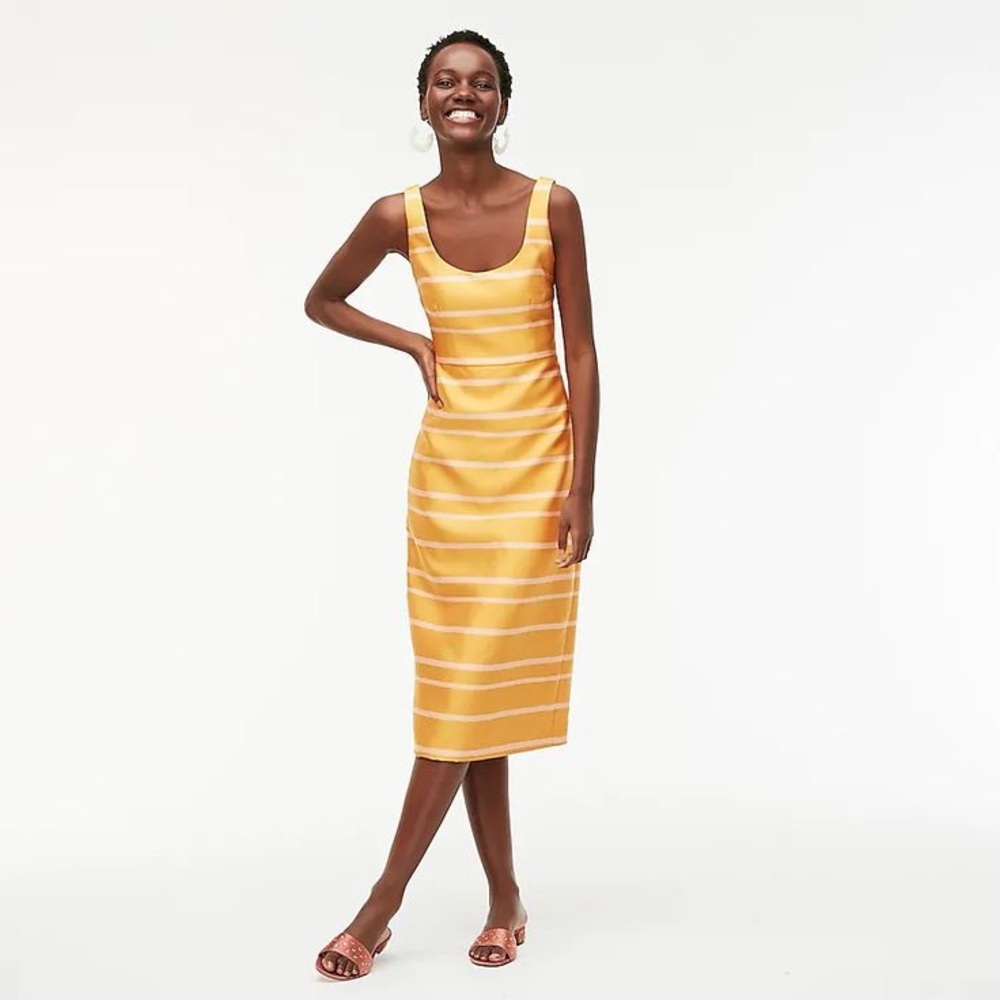 JCrew - Scoopneck midi dress in jacquard stripe - Marigold Peach - Size 4